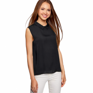 oodji Ultra Mujer Blusa Básica sin Mangas con Cuello