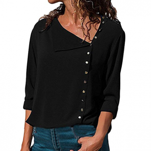 CICIYONER Camisa Tops Mujer Blusa de Estilo OL de Manga Larga Botón Abajo Túnica