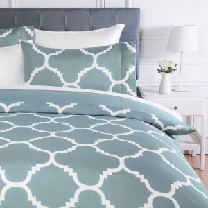 Juego de ropa de cama con funda de edredón, de microfibra, 230 x 220 cm, Azul celosía (Dusty Blue Trellis)