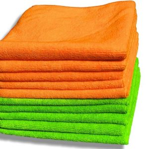 Paquete de 10 paños de microfibras naranja y verde de calidad premium