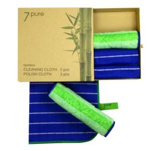 Conjunto de bambú 7.PURE | 2 x bayetas y 3 x trapos para sacar brillo | Limpieza sin limpiadores – antibacteriano – sin pelusas – sin polvo | limpieza sin esfuerzo | Bayeta, trapo de limpieza, gamuza