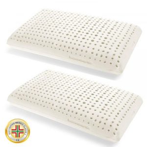 Goldflex Pareja de ALMOHADAS altas de LÁTEX con forma de jabón, apoyo firme, transpirables, ANTIÁCAROS y revestidas con punto de protección