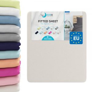 Sabana Bajera Ajustable 100% Poliéster Microfibra, 135 x 190 cm, Beige Satinado - Sin Producto Químico y Fabricado en Europa