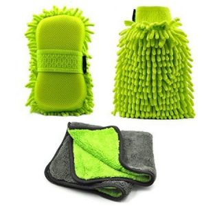 AutoEC Chenille Microfibra Set de Limpieza Para Coche Mitt, Con Paño de Pulido de Alta Densidad, Guantes de Limpieza Ultra Suave,Uso Húmedo o Seco