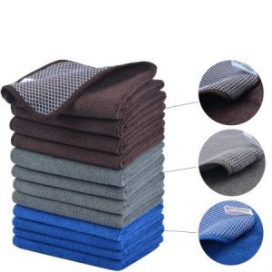 Bayeta de limpieza de microfibra/trapos de microfibra/paños microfibra/paños para limpieza con poli Scour Side 30cmx30cm 12 unidades gris/azúl/marrón