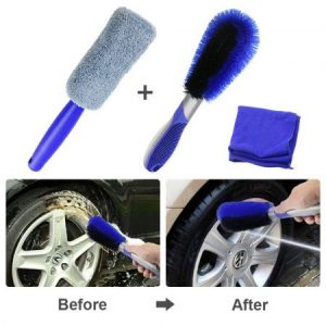 Fixget Cepillo de Lavado de Coche Cepillo Set, Kit de Coche Rueda Cepillo de Limpieza Herramienta Limpiador de Cepillo para Bayeta de Limpieza de Microfibra Herramienta