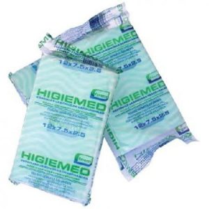 Esponjas jabonosas desechables de foam Higiemed® grosor extra 2,5 cms. 200 unidades. Envasada individualmente. 12x7,5x2,5 cms