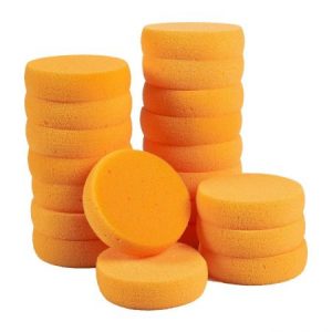 Pack de 20 esponjas sintéticas – redondo Craft esponjas – ideal para pintura, cara pintura, manualidades, cerámica, arcilla, uso doméstico, 3,5 x 1 x 3,5 cm, color naranja